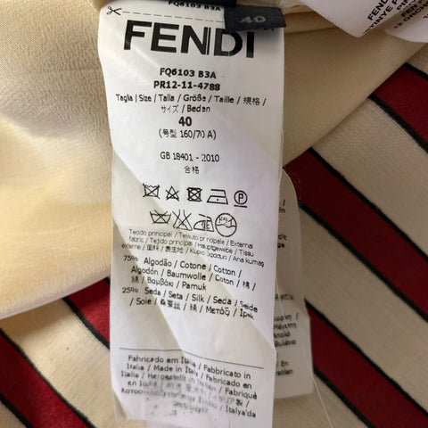 FENDI Size S Cream Red & Black Cotton Silk Stripe A Line Knee Length Skirt