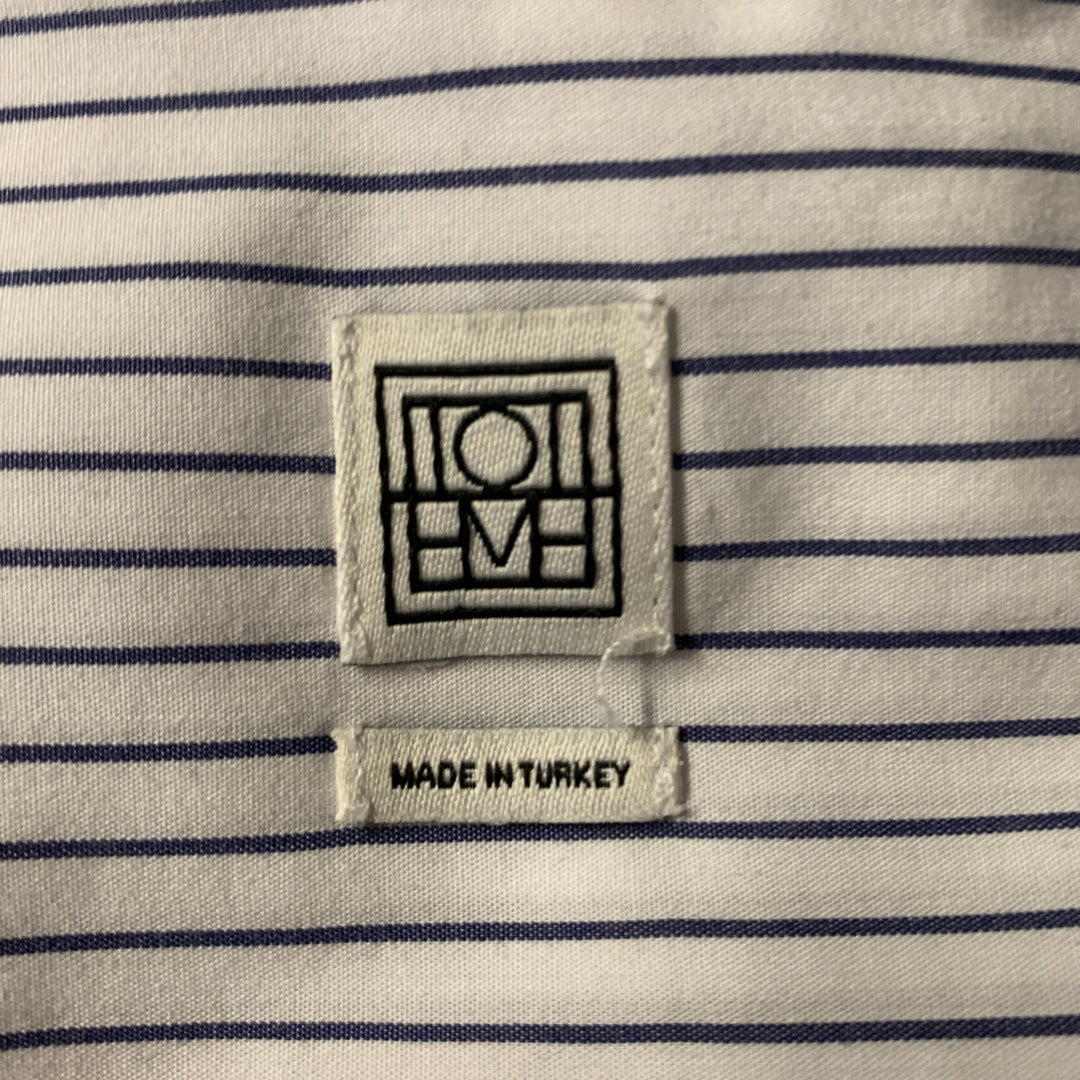 TOTEME Size 10 White Navy Cotton Blend Pinstripe Shirt