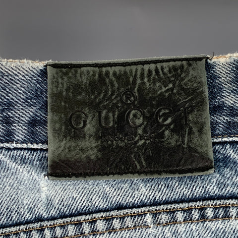 GUCCI Size 34 Blue Distressed Cotton Tapered Button Fly Jeans