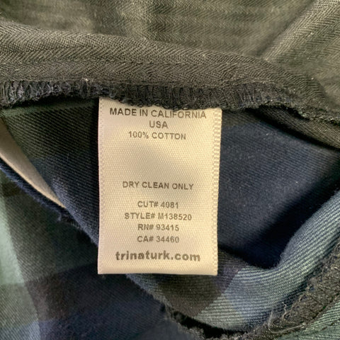 MR TURK Size 34 Green Navy Plaid Cotton Zip Fly Casual Pants