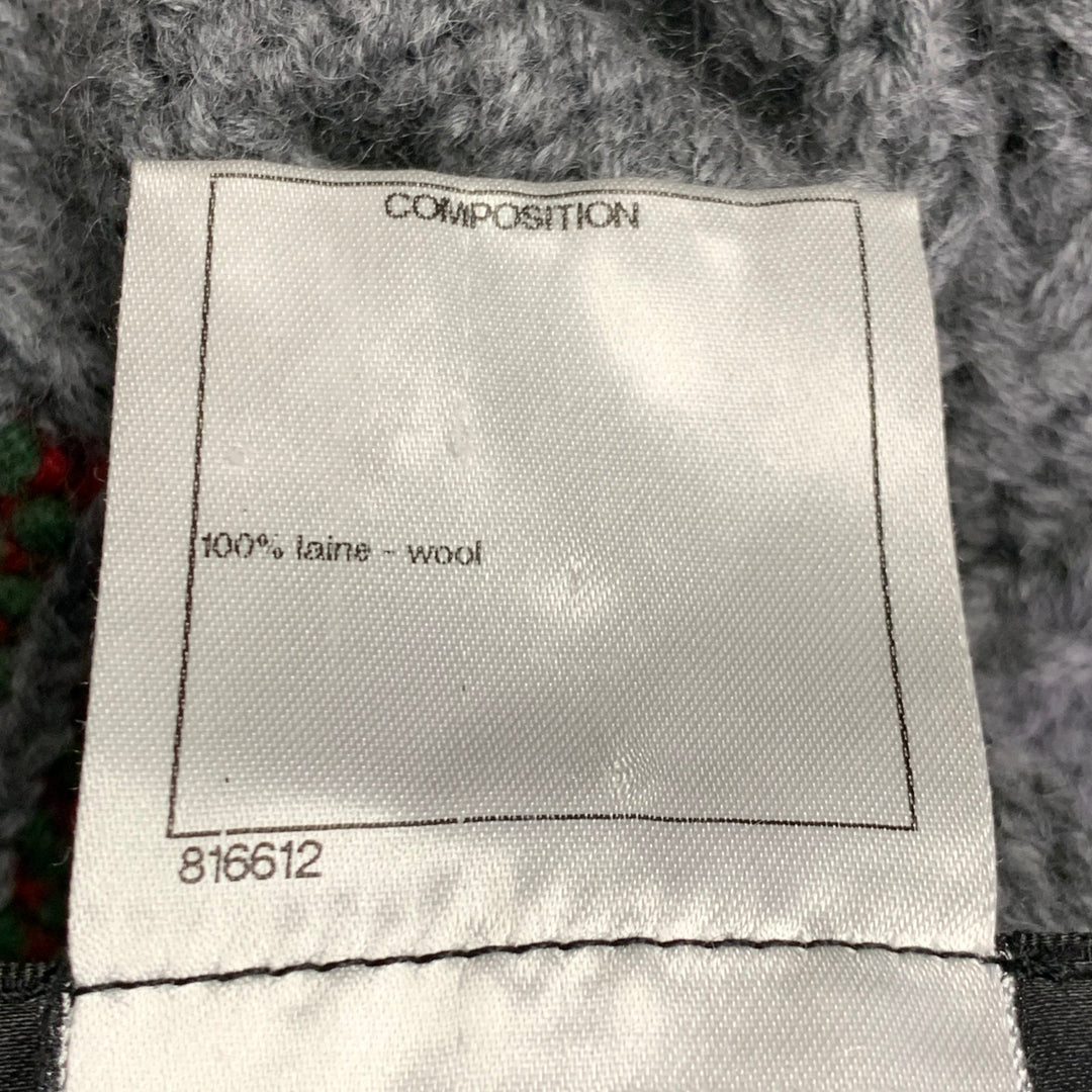 CHANEL Pre-Fall 2015 Size 12 Grey Multi Color Wool Cable Knit Bobble Leather Trim Jacket