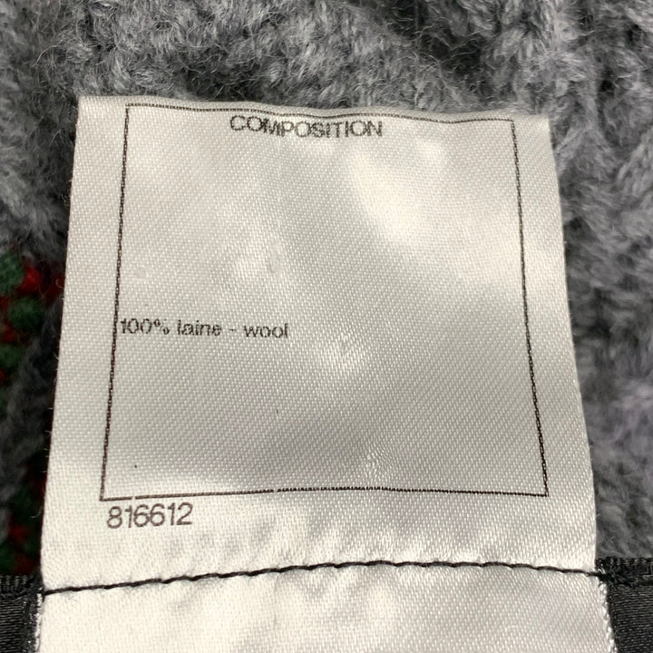 CHANEL Pre-Fall 2015 Size 12 Grey Multi Color Wool Cable Knit Bobble Leather Trim Jacket