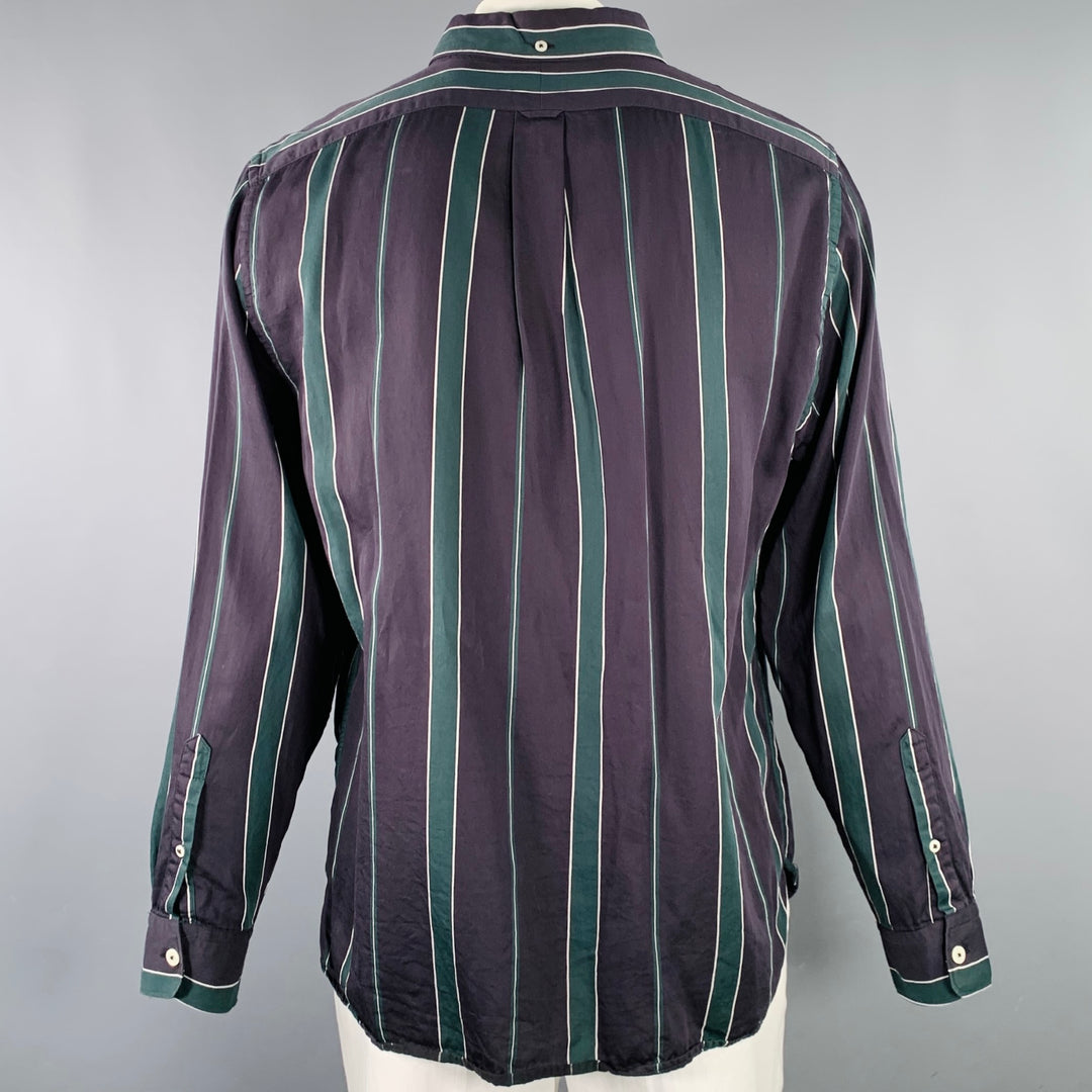 TODD SNYDER Size XL Black Dark Green Stripe Cotton Blend Long Sleeve Shirt