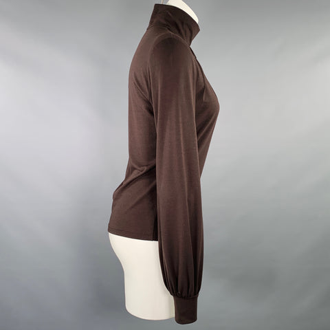 BARBARA BUI Size M Brown Polyester Blend Pleated Turtleneck Pullover
