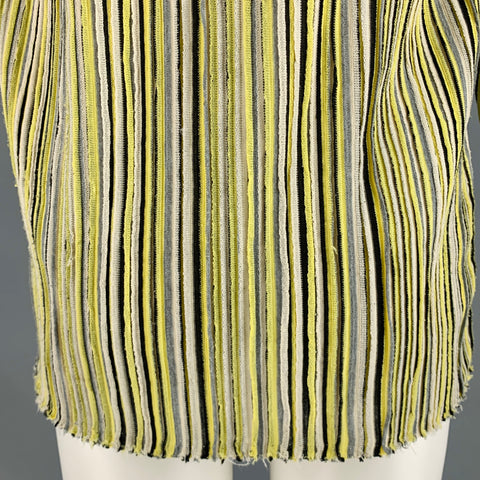 TOKYO JAMES Size M Yellow Black Stripe Mixed Fabrics Long Sleeve Pullover