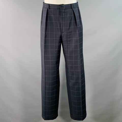 POLO by RALPH LAUREN Size 40 Regular Navy Grey Checkered Virgin Wool 3 Piece Suit