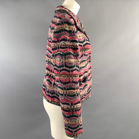 MISSONI Size M Purple Pink Knit Stripe Patch Pocket Jacket