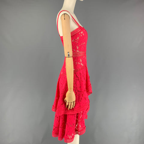 ALICE + OLIVIA Size 0 Raspberry Cotton Nylon Lace A-Line Dress