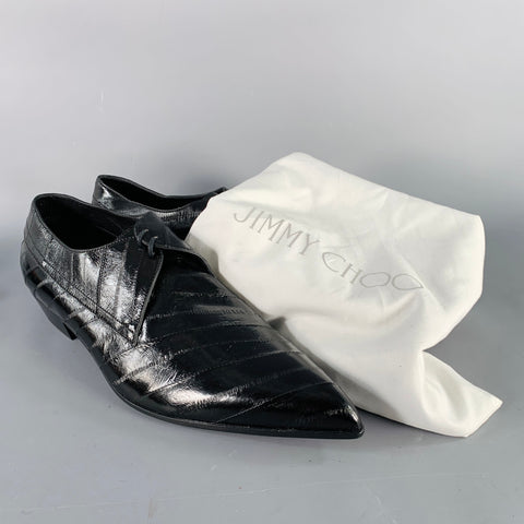 JIMMY CHOO Size 10 Black Diagonal Stripe Leather Pointed Toe Lace-Up Shoes