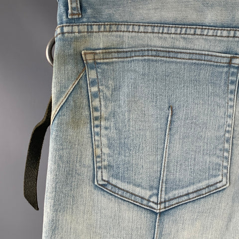 SEIGEKI Jean délavé bleu en coton mélangé, taille 34, bords bruts