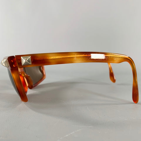 CLAUDE MONTANA Brown Tortoise Shell Studded Acetate Sunglasses