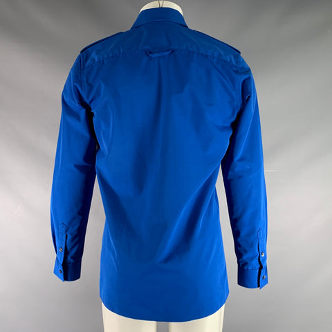 XANDER ZHOU Chemise unie bleue à épaulettes et manches longues 100 % polyester, taille S