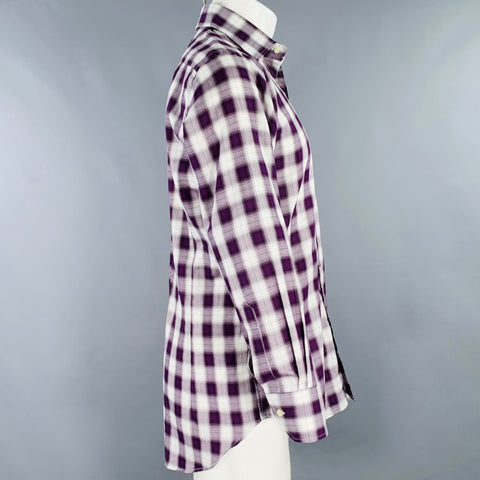 ETRO Size 39 Purple White Plaid Cotton Spread Collar Long Sleeve Shirt