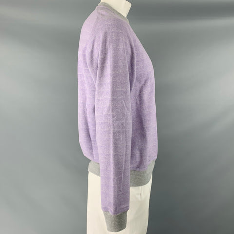 BRUNELLO CUCINELLI Talla L Sudadera con cuello redondo de algodón a rayas gris lavanda