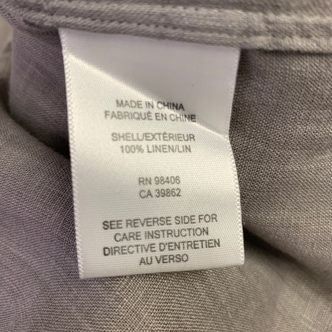 THEORY Size S Grey Linen Button Down Short Sleeve Shirt