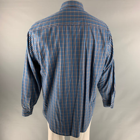 ROBERT TALBOTT Size XL Blue Taupe Checkered Cotton One pocket Long Sleeve Shirt
