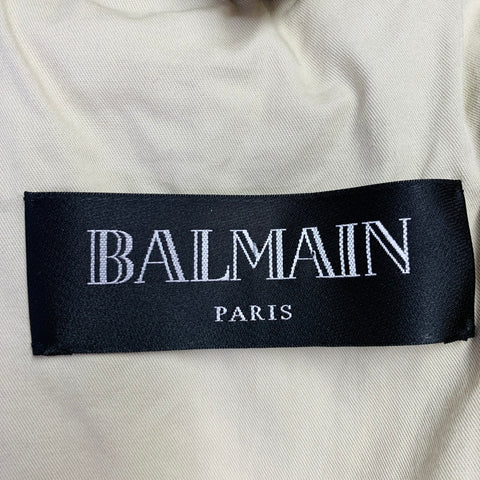 BALMAIN PE16 Veste en daim de veau beige à capuche et boutons-pression asymétriques Taille S