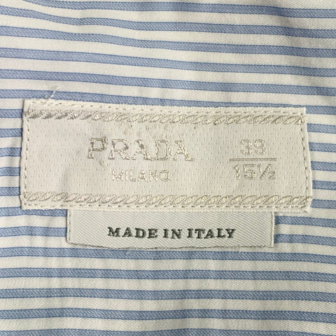 PRADA Size S Blue White Stripe Cotton Hidden Buttons Long Sleeve Shirt