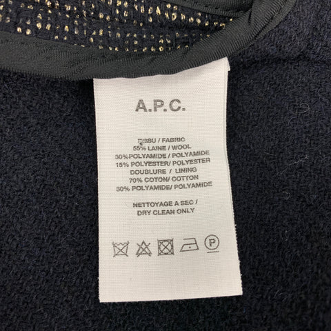 A.P.C. Size 6 Black Gold Wool Blend Metallic Buttoned Coat
