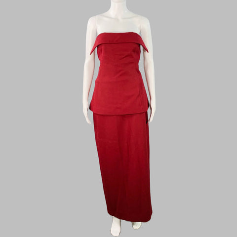 RUE SOPHIE Size M Burgundy Wool Blend Strapless Top Pencil Skirt Set