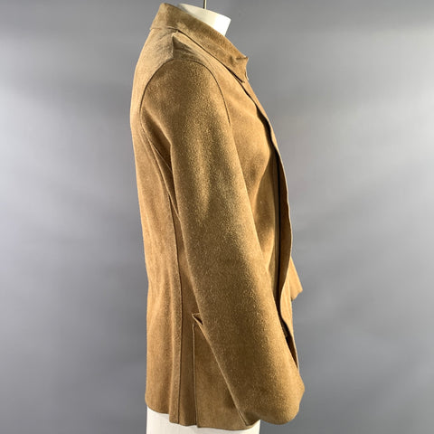 YVES SAINT LAURENT Chest Size 46 Size 46 Camel Tan Leather Zip Up Coat