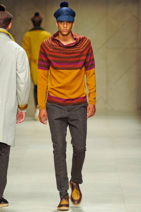 BURBERRY PRORSUM Spring 2012 Size S Multi-Color Orange Stripe Wool / Acrylic Sweater