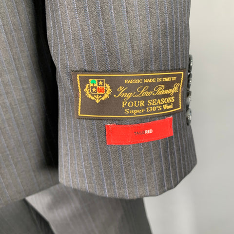 TAILO RED Size 40 Grey Light Blue Pinstripe Wool Single Breasted Suit