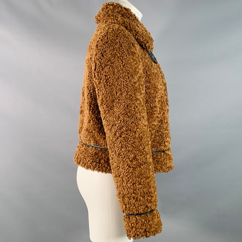 STAND STUDIO Size M Audrey Brown Black Polyester Faux Fur Teddy Jacket