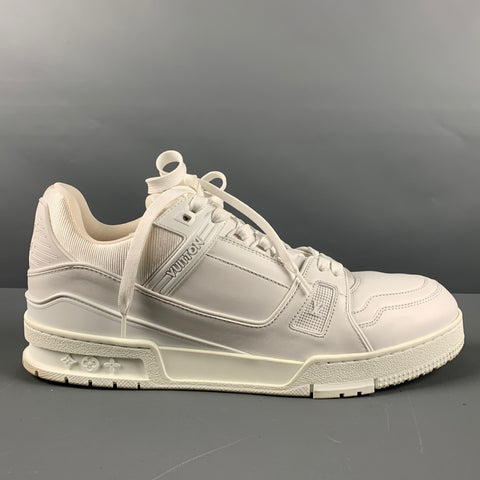LOUIS VUITTON Size 11.5 White Mixed Materials Leather Lace Up Sneakers