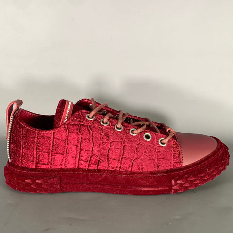 GIUSEPPE ZANOTTI Size 10 Burgundy Multi-Color Embossed Velvet Low Top Sneakers