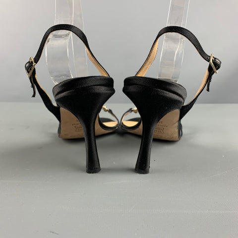 JIMMY CHOO Size 8.5 Black Satin Embellishment Slingback Sandals