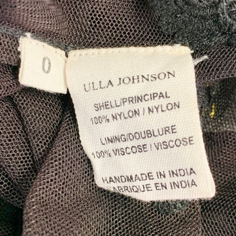 ULLA JOHNSON Size 0 Brown Black Nylon Mesh Lace Ruffle Dress Top