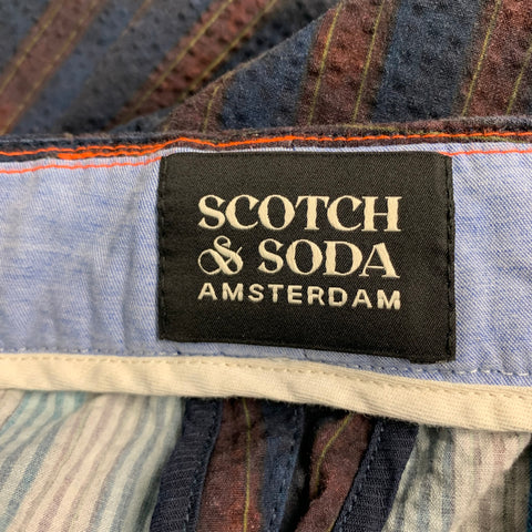 SCOTCH AND SODA Size 36 Navy Burgundy Stripe Cotton Blend Cuffed Casual Pants