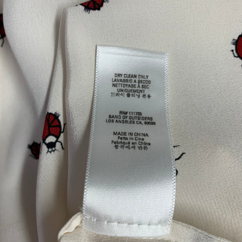 BAND OF OUTSIDERS Size 0 Cream Red Silk Lady Bug Long Sleeve Blouse