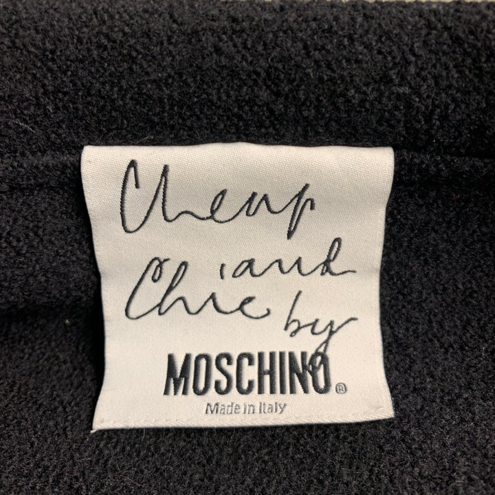 MOSCHINO Size 8 Black White Virgin Wool Contrast trim Single breasted Skirt Suit