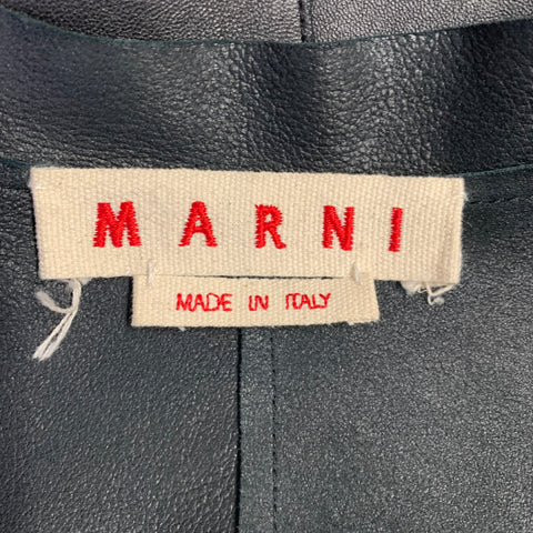 MARNI Size 4 Black Lambskin Leather Snaps Coat