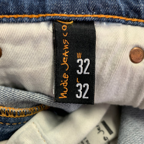 NUDIE JEANS Size 32 Tight Terry Blue Washed Cotton Blend Jeans