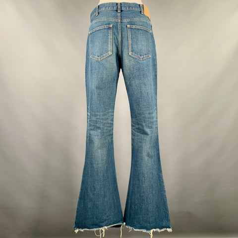 CELINE Size 26 Blue Cotton Distressed Boot Cut Jeans