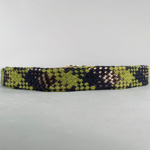 MARTIN DINGMAN Size 40 Green Navy Black Woven Rayon Leather Belt