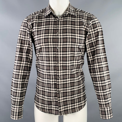 SPURR Size M Black White Plaid Cotton Spread Collar Long Sleeve Shirt