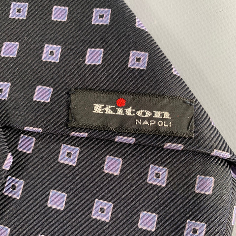 KITON Black Purple Diamond Silk Tie