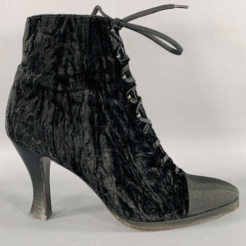 ANNE KLEIN Size 8 Black Velvet Cap Toe Lace-Up Boots