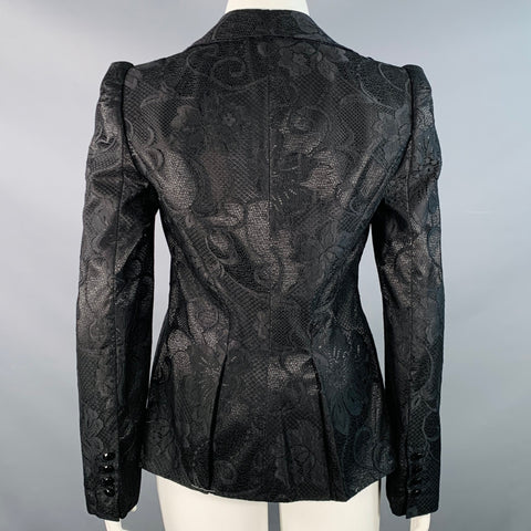EMPORIO ARMANI Size 12 Black Polyester Blend Lace Peak Lapel Jacket Blazer