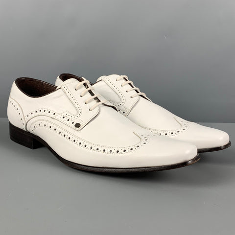 VERSACE Size 9 White Perforated Leather Lace Lace Up Shoes