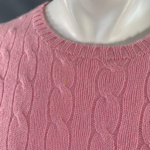 POLO by RALPH LAUREN Size M Pink Cable Knit Cashmere Crew Neck Pullover