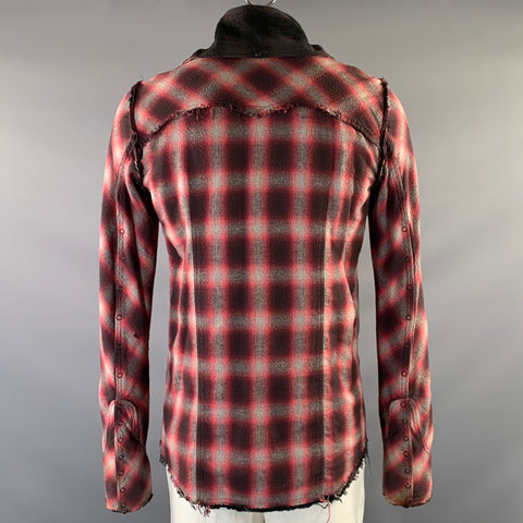 LE GRANDE BLEU Size L Red Brown Plaid Cotton Reversible Long Sleeve Shirt