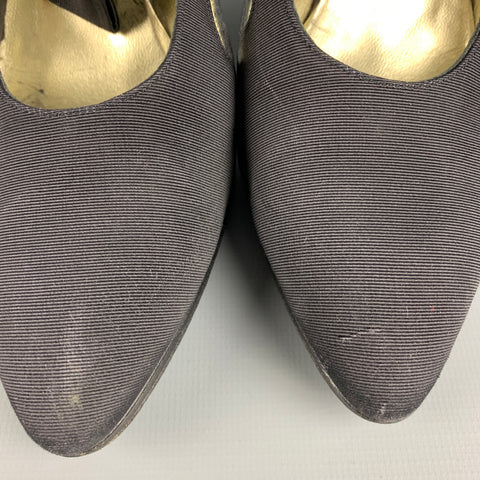 CHANEL Size 7 Black Taffeta Bow Slingback Pumps