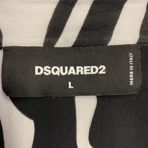 DSQUARED2 Size L Black White Zebra Viscose Button Up Long Sleeve Shirt