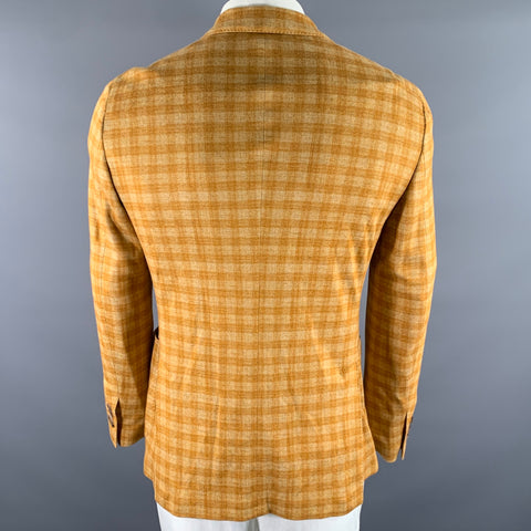 LARDINI Size 42 Orange Tartan Linen Cotton Blend Notch Lapel Sport Coat