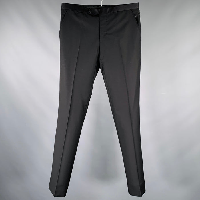LANVIN Size 30 Black Wool Mohair Zip Dress Pants